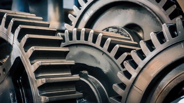 Close up of Large Industrial Gears Interlocked in a Machinery photo