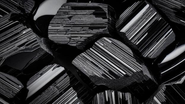 Pieces of Graphite Crystal With Black and White Striped Pattern Shine photo