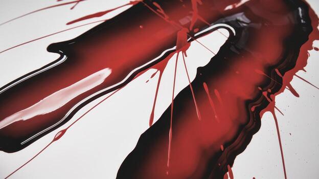 Red and Black Paint Splatters Randomly on a White Surface Creating Abstract Art photo