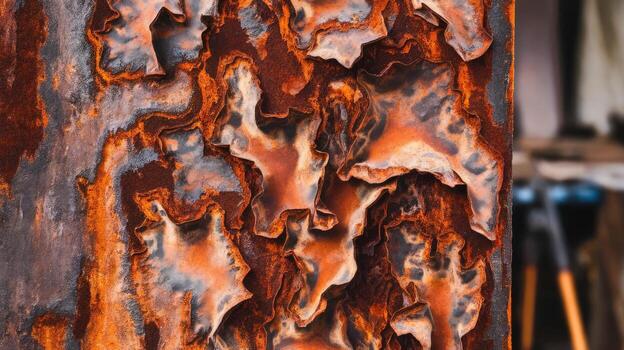Close up of Rusted Metal With Peeling Paint Creating an Abstract Pattern photo