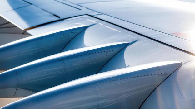 Close up of Airplane Wing Showing Details During Daytime Flight Preparation photo