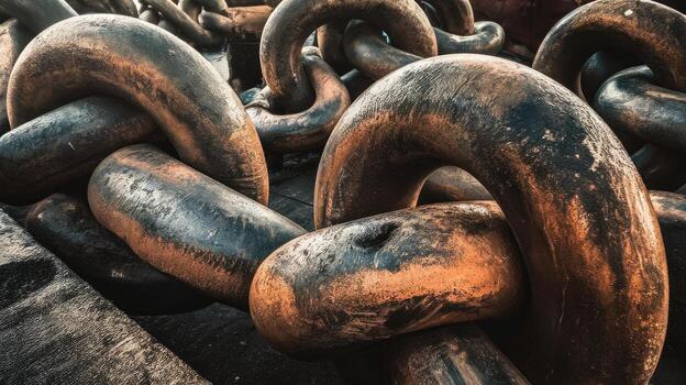 Massive and Heavy, Interlocking Chains Exhibit Rust and Texture photo