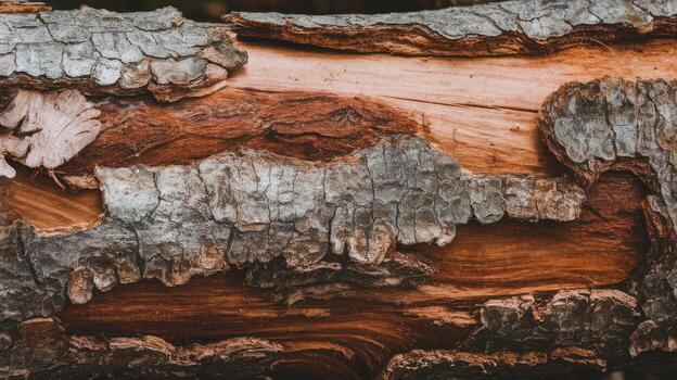 Close View of Rough Tree Bark Showing Textures and Earthy Brown Tones photo