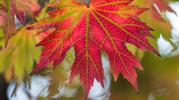 Beautiful Colorful Maple Leaf in Autumn at Daytime Showing Intricate Details photo