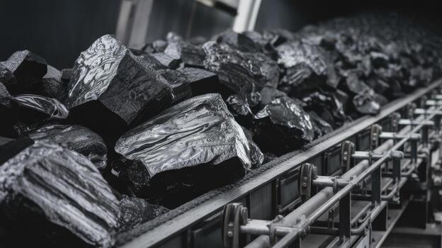 Conveyor Belt Transporting Large Quantity of Coal in a Mine photo