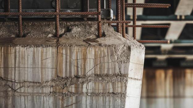 Concrete Pillar With Rusted Steel Support Under a Bridge During Daytime photo