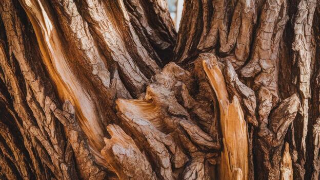 Close up View of Thick and Textured Bark on an Old Tree in a Daytime Forest photo