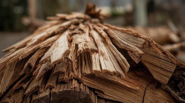 Fallen Tree Branch With Broken Wood Lying on the Ground photo