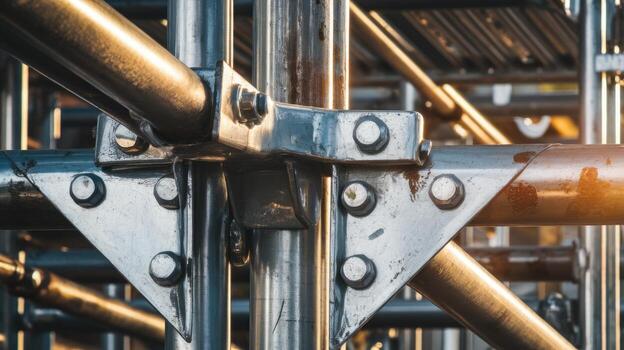 Close up of Metal Scaffold Showing Construction Hardware and Tube Construction photo