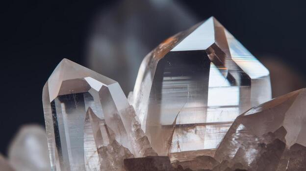 Close up of Quartz Crystal Clusters Shows Facets, Clarity, and Possible Inclusions photo