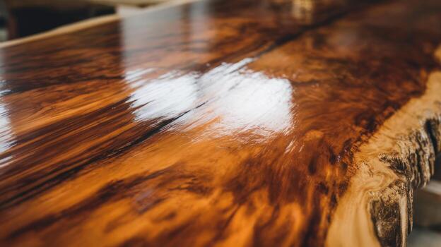 Polished Wood Countertop With a Live Edge Detail and Glossy Finish photo