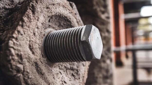Close up of a Bolt Fastened Into an Artificial Rock Climbing Wall photo