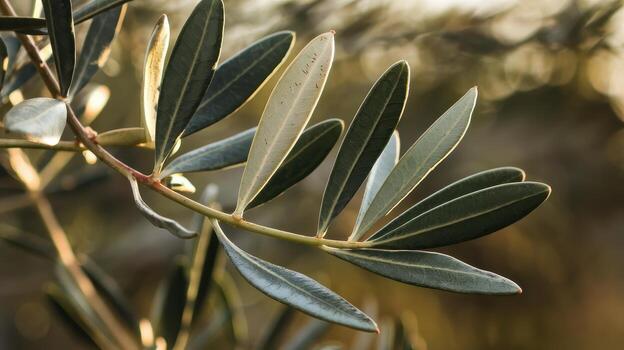 Olive Branch With Green and Silver Leaves in Soft Morning Sunlight photo
