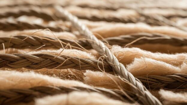 Close up of Woven Material With Rope Texture and Natural Fibers photo