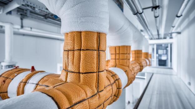 Industrial Pipeline System With Insulation in a Buildings Utility Room photo