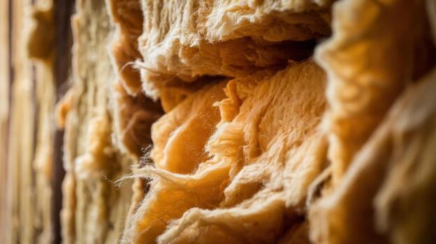 Close up View of New Insulation Being Installed in Walls During Home Construction photo