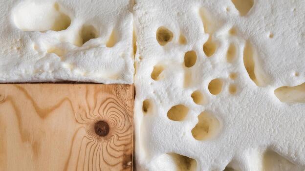 Close up of Wood and Spray Foam Insulation in a Construction Project photo