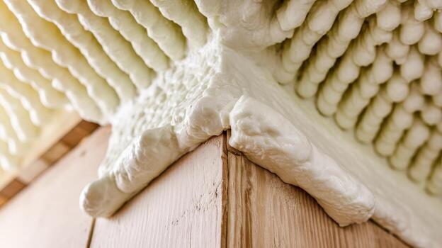 Expanding Foam Fills a House Ceiling and Walls for Insulation photo