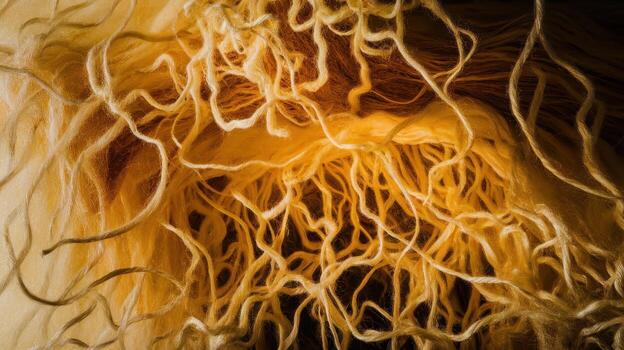 Close up of Tangled Gold Threads and Fibers Creating an Abstract Background Pattern photo