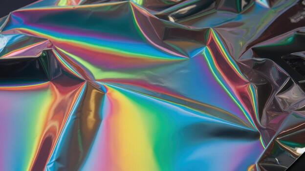 Iridescent Foil With Folds Reflecting Rainbow Colors on a Surface photo