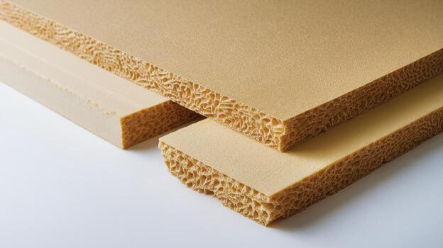 Tan Colored Flexible Open Cell Foam Material Shows Intricate Porous Structure photo