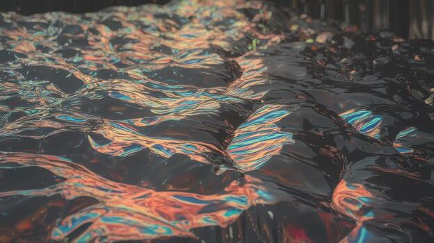 Abstract Iridescent Liquid Surface With Waves and Colorful Reflections photo