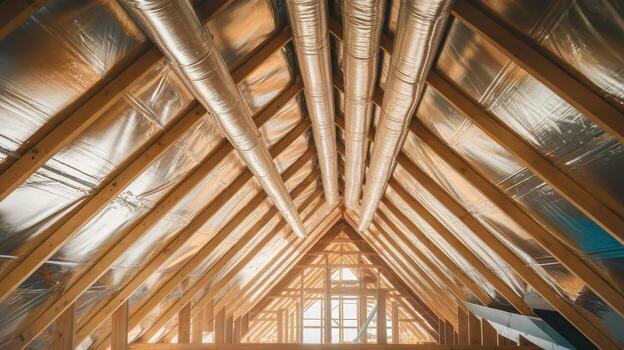 Interior View of an Attic With Insulation and Ventilation System photo