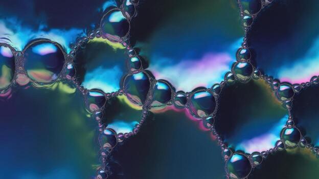 Iridescent Bubble Lattice Forming on Liquid Surface With Abstract Patterns photo