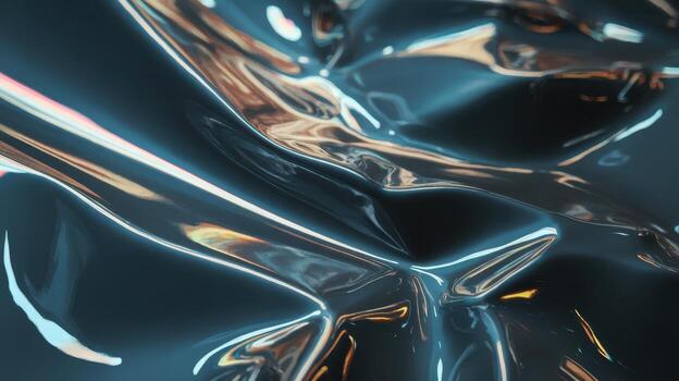 Shiny Fluid Surface With Dark Blue Color and Abstract Wavy Forms photo