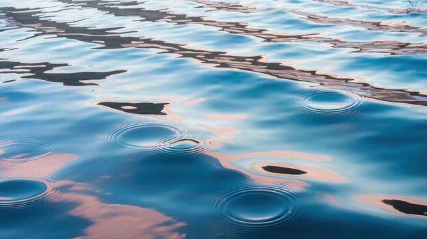 Ripples Gently Disturb Water Reflecting Sky and Shadows at Golden Hour photo