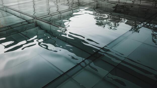 Glass Floor Reflecting Building and Sky in the Afternoon Light photo