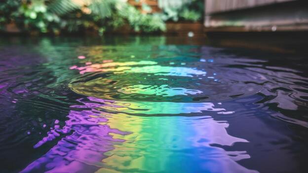 Ripples With Rainbow Colors on a Still Water Surface During the Day photo