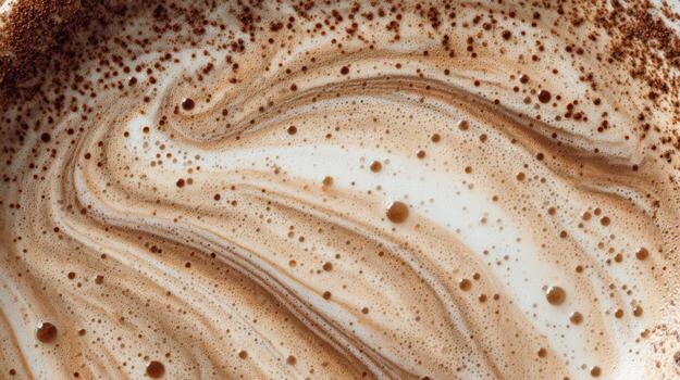 Delightful swirls of creamy coffee topped with frothy texture in a cozy setting photo
