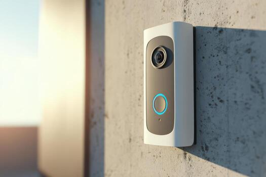moderno timbre de la puerta cámara capturas seguro momentos en un elegante ajuste durante puesta de sol foto