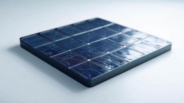 A close-up view of a modern solar panel featuring multiple photovoltaic cells, showcasing a sleek and efficient design. photo