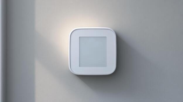 Minimalist smart home device on a modern wall, showcasing sleek design and functionality. photo