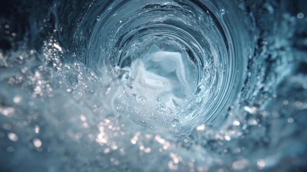 A mesmerizing close-up of swirling water, creating a dynamic vortex of bubbles and foam. photo