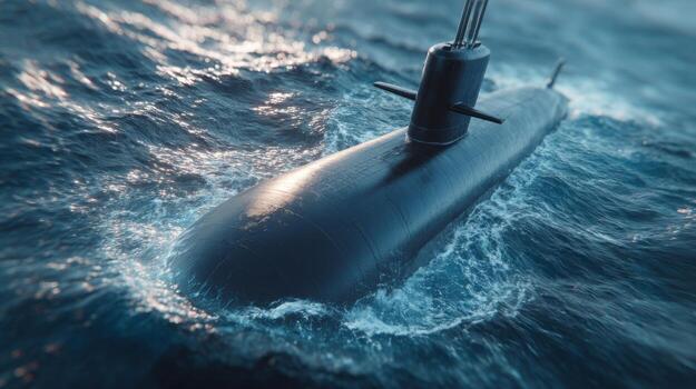 A sleek submarine navigating through turbulent ocean waters, showcasing its advanced design and stealth capabilities. photo