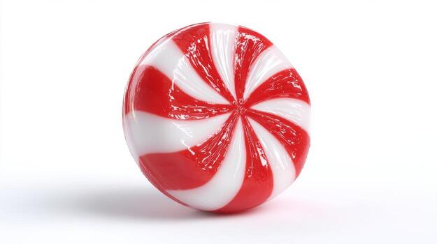 A vibrant red and white striped lollipop with a glossy finish, perfect for adding a sweet touch to any festive celebration. photo
