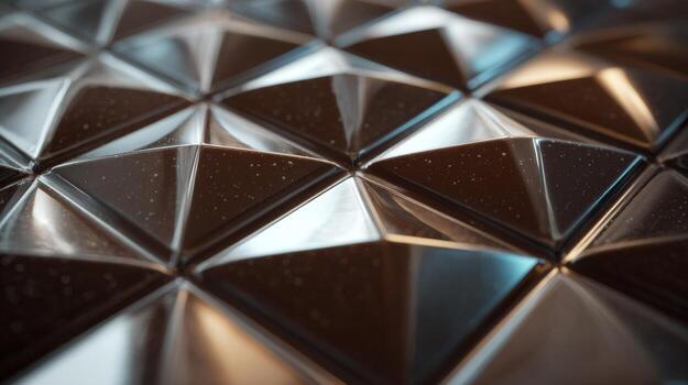 de cerca de un texturizado metálico superficie con brillante piramidal formas reflejando ligero. foto
