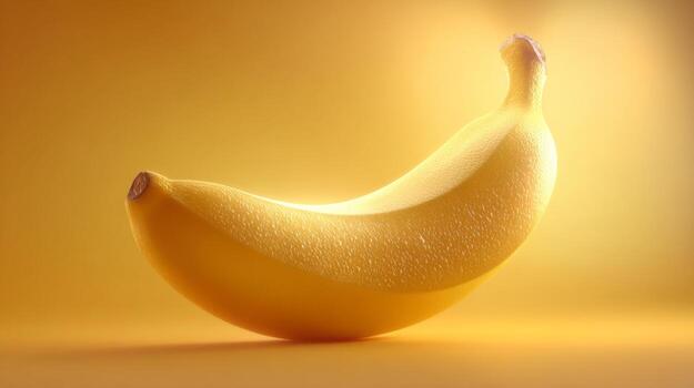 A close-up of a ripe yellow banana against a warm yellow background, highlighting its smooth texture and vibrant color. photo