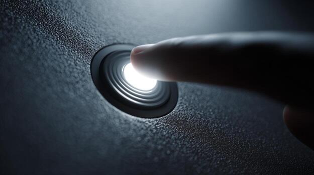 A close-up of a hand pressing a glowing button, creating a sense of anticipation and interaction. photo
