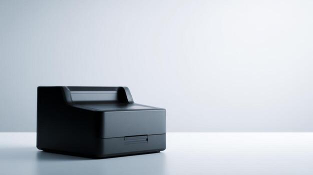 A sleek modern black printer placed on a clean white surface, creating a minimalist aesthetic. photo