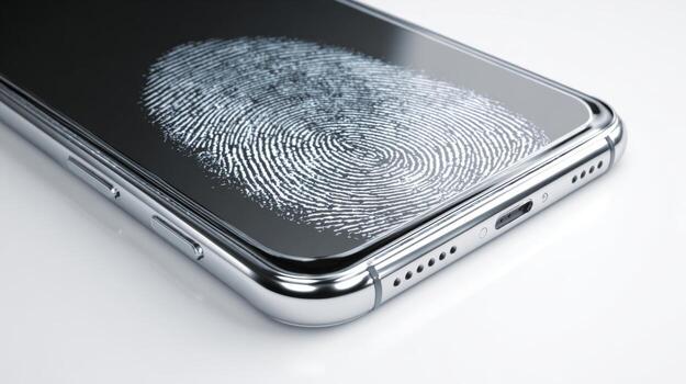 A close-up of a smartphone screen displaying a fingerprint, symbolizing security and user authentication. photo
