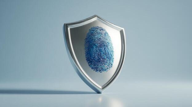 un metálico proteger presentando un azul huella dactilar diseño, simbolizando seguridad y identidad proteccion. foto