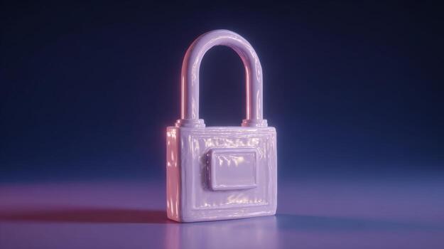 A glossy, stylized padlock against a gradient background, symbolizing security and protection in a modern digital world. photo