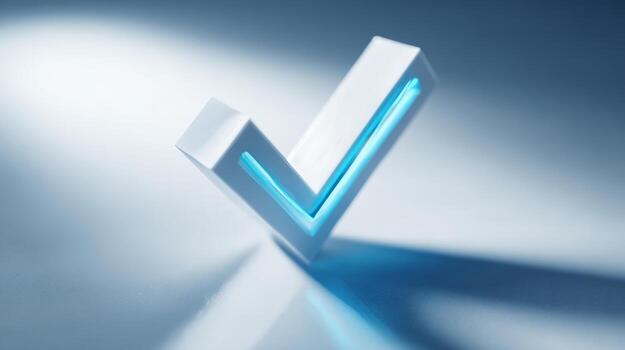 estilizado blanco cheque marca iluminado con azul luz, simbolizando éxito y verificación. foto