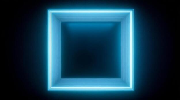 A vibrant blue neon light frame against a dark background, creating an intriguing focal point. photo