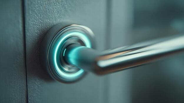 Close-up of a modern door handle with a glowing design, adding a sleek touch to contemporary interiors. photo