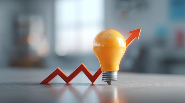 A bright yellow light bulb symbolizes innovative ideas, standing alongside an upward trending graph, representing growth and success. photo